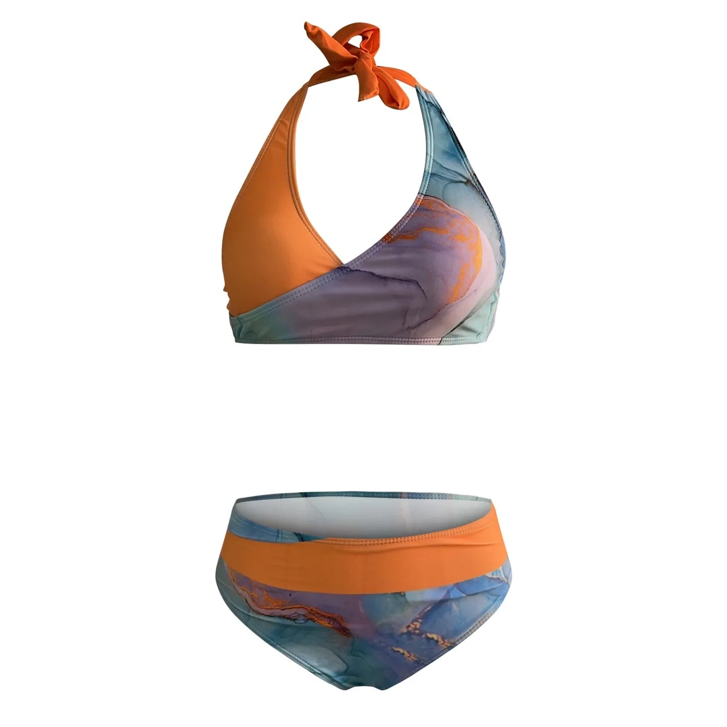 Maillots de bain pour femmes big poitrine élastiques taille haute bikinis sexy push-up deux pièces maillot de bain dames vintage imprimé biquinis