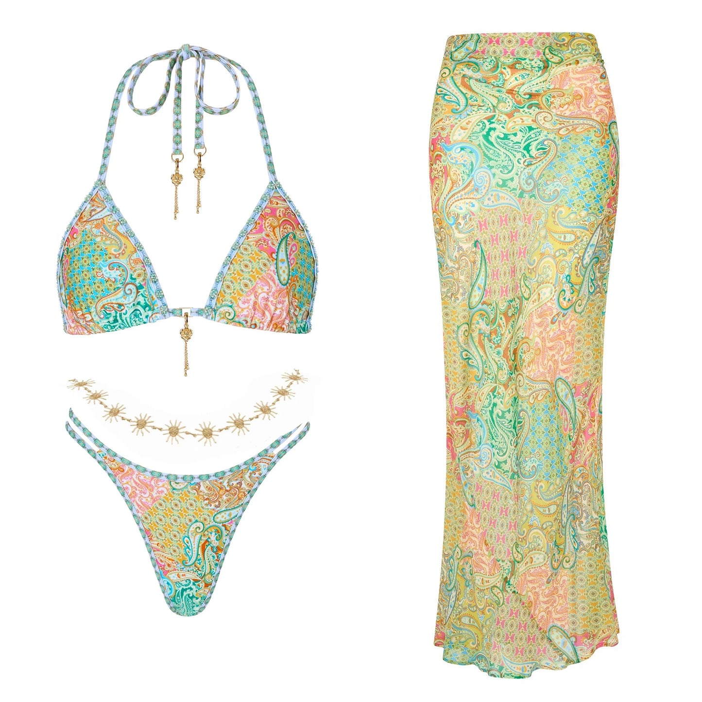 Bikini avec jupe imprimée Maillots de bain femme bikini brésilien 3 pièces maillot de bain jupe