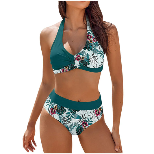 Maillot de bain femme à imprimé floral en colour block bikini Beach taille haute deux pièces pour adolescentes biquinis feminino tendance