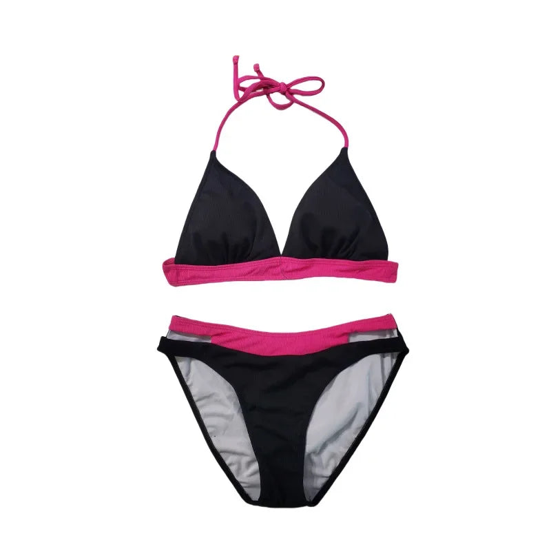 Maillot de bain bikini deux pièces pour femmes en couleur unie sexy, mode attrayante de marque chinoise, vêtements de plage à la mode.