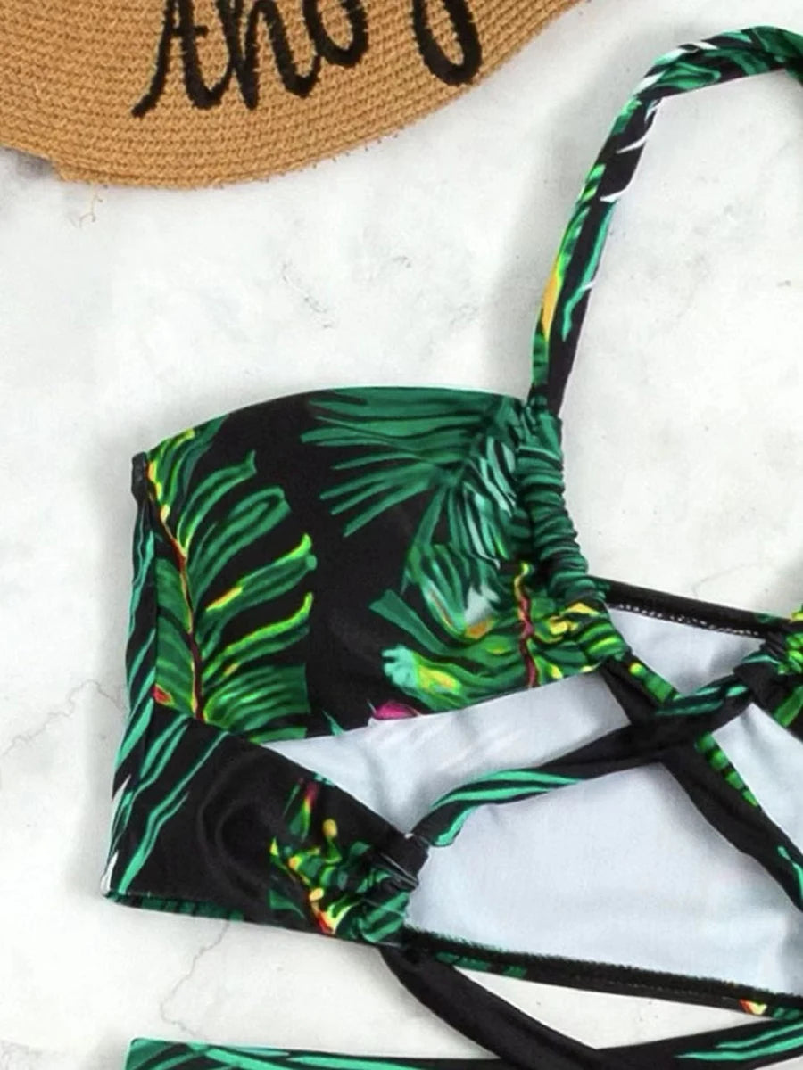 Bikinis 3 pièces Halter 2025 maillot de bain bandage et robe de plage maillots de bain sexy femmes vêtements de bain maillot