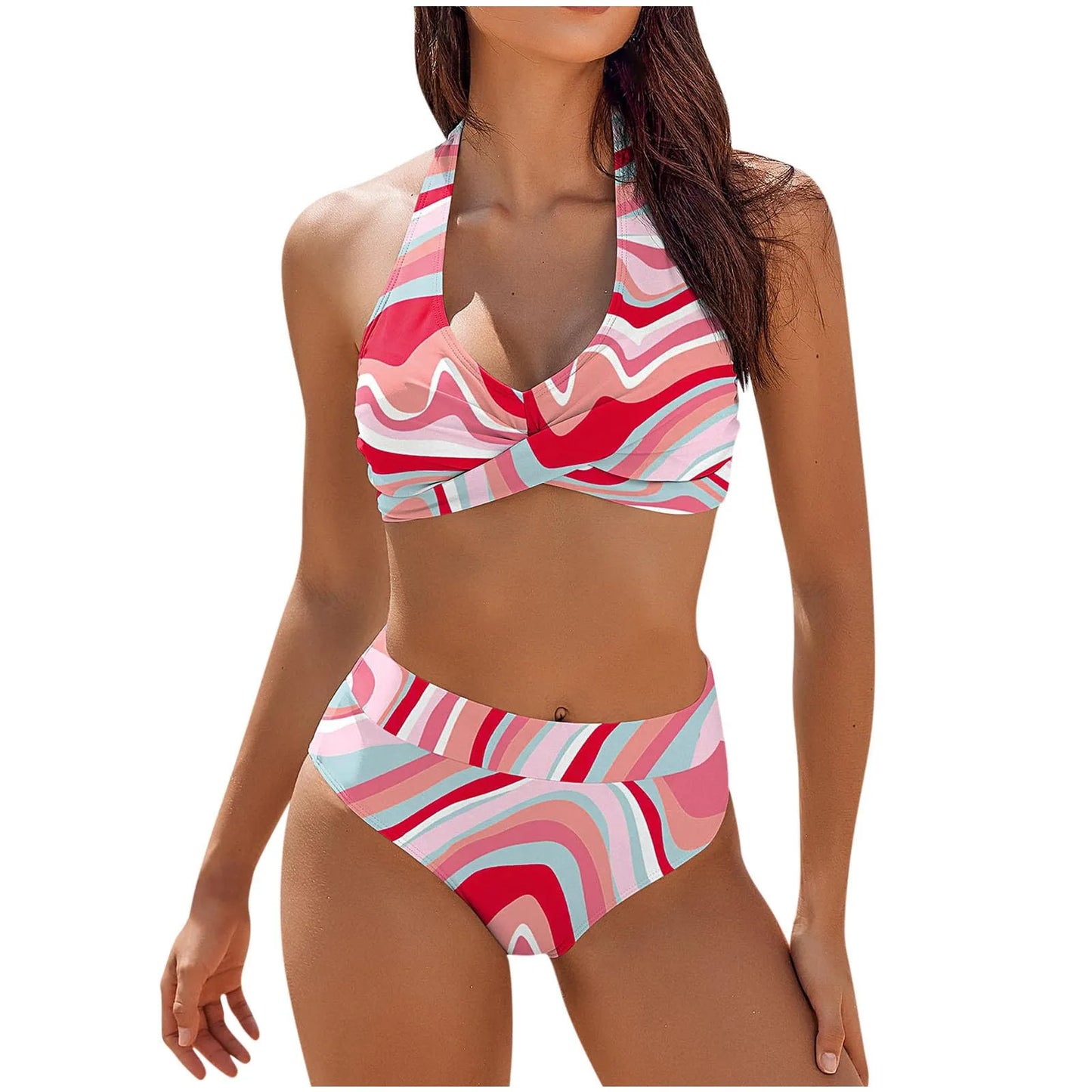 Maillot de bain femme à imprimé floral en colour block bikini Beach taille haute deux pièces pour adolescentes biquinis feminino tendance