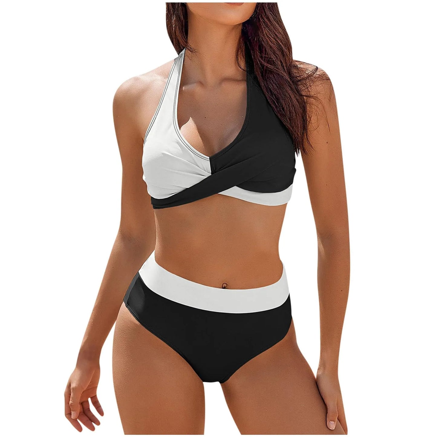 Maillot de bain femme à imprimé floral en colour block bikini Beach taille haute deux pièces pour adolescentes biquinis feminino tendance