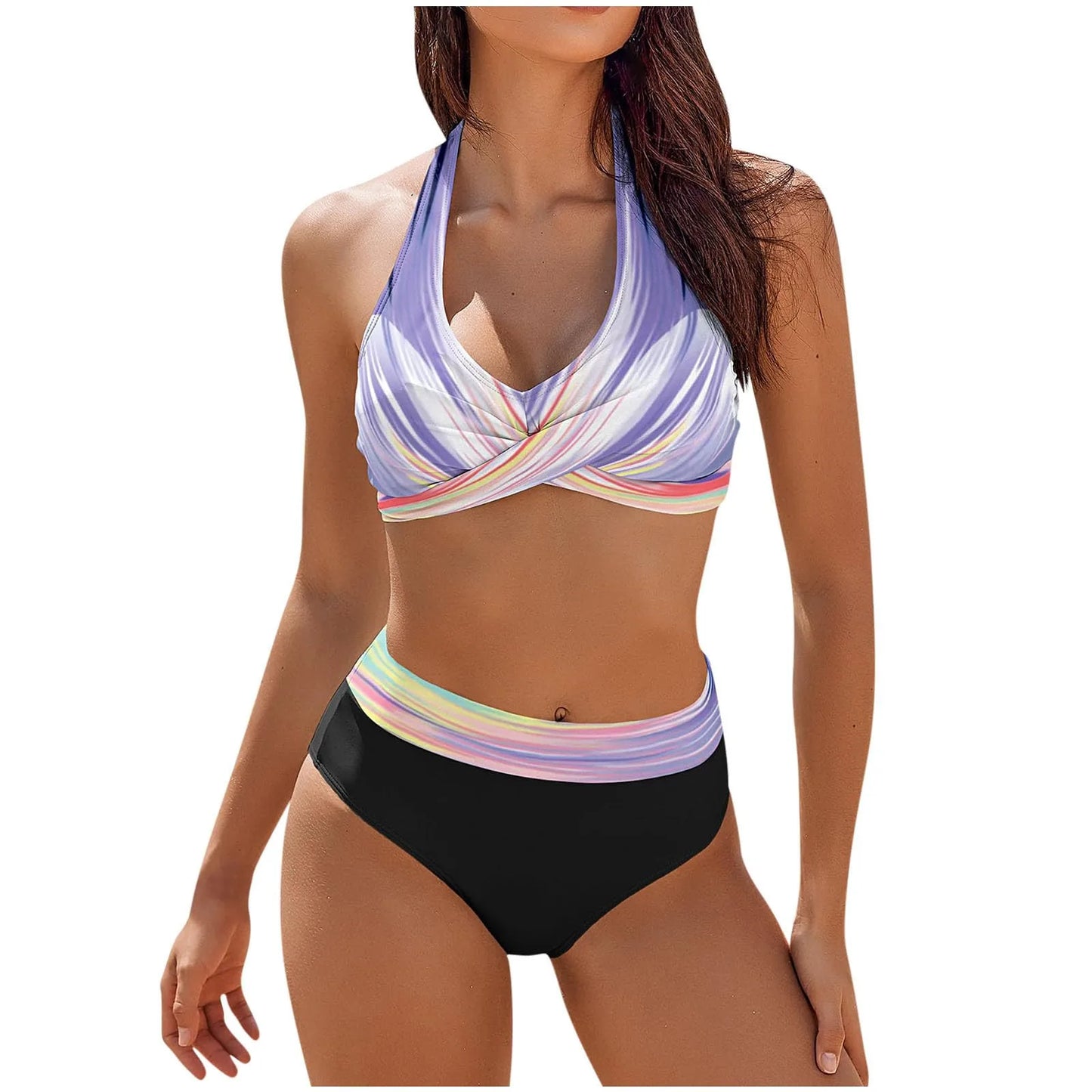 Maillot de bain femme à imprimé floral en colour block bikini Beach taille haute deux pièces pour adolescentes biquinis feminino tendance