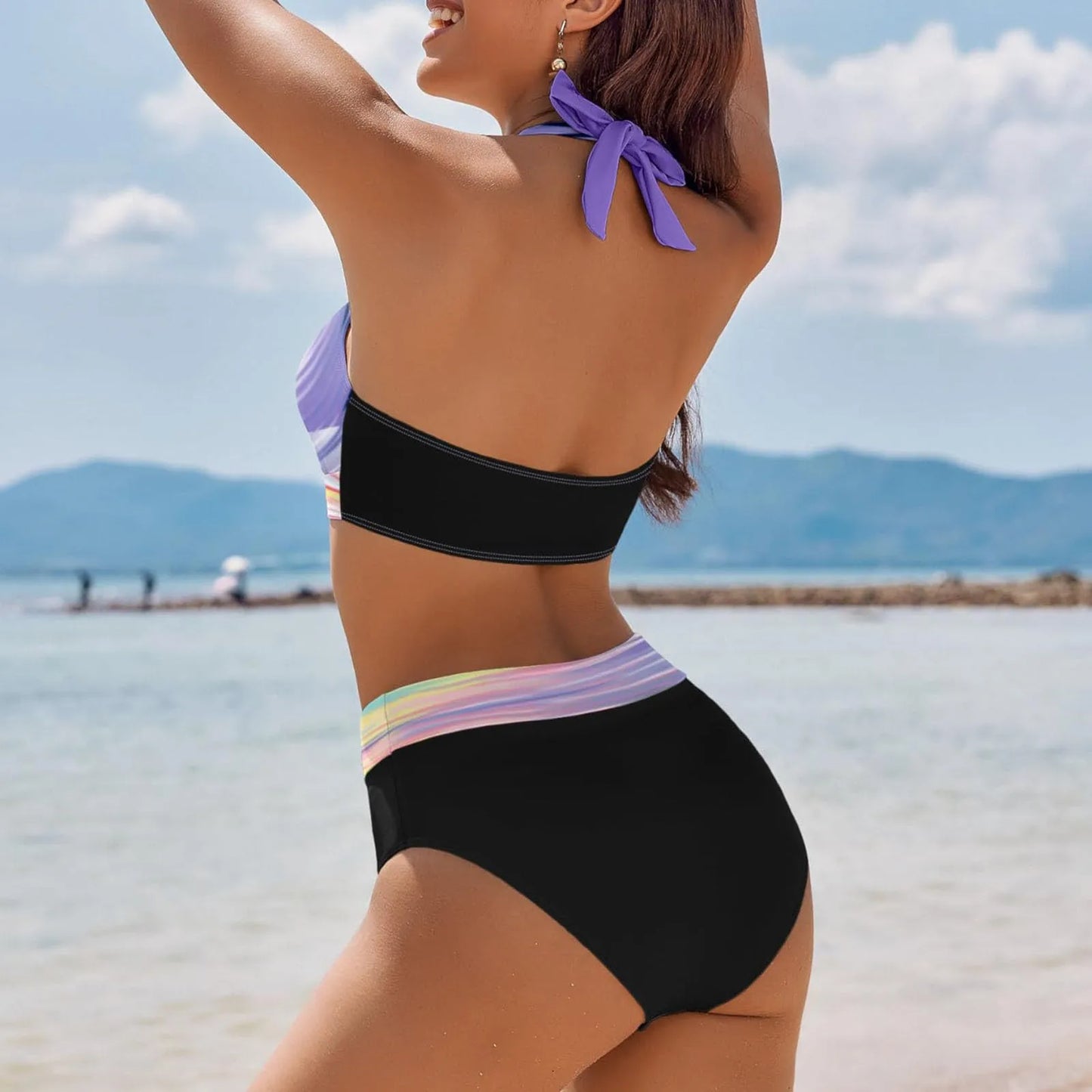 Maillot de bain femme à imprimé floral en colour block bikini Beach taille haute deux pièces pour adolescentes biquinis feminino tendance