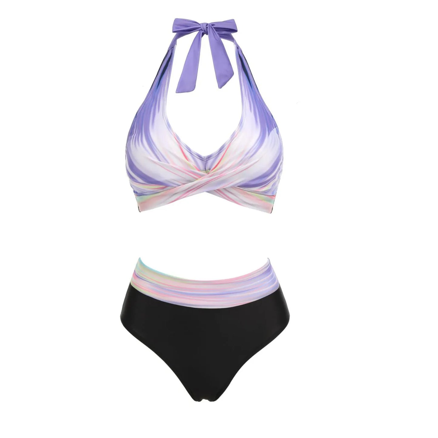 Maillot de bain femme à imprimé floral en colour block bikini Beach taille haute deux pièces pour adolescentes biquinis feminino tendance
