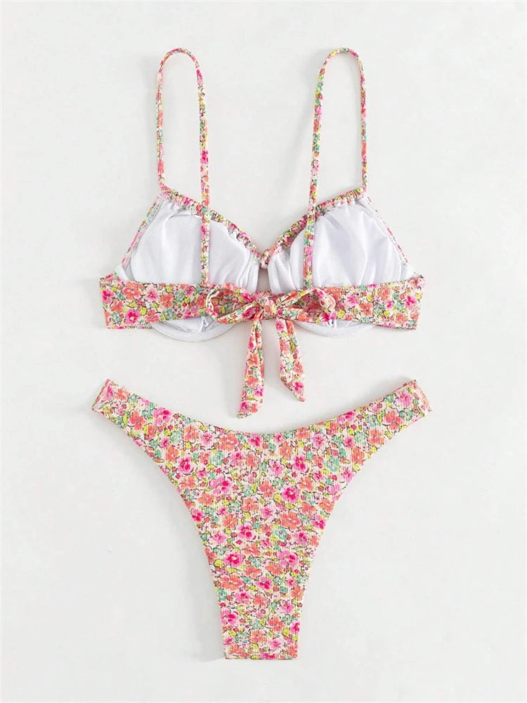 Bikini Femme Maillot de Bain 2025 Nouveau Imprimé Bretelles Ribs Bikinis Ensemble Sexy Culotte Maillot de Bain Été Deux Pièces Tenue de Plage Maillot de Bain Féminin