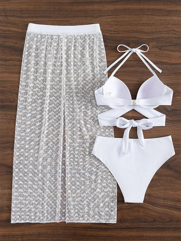 Maillot de bain trois pièces Nadanbao pour femmes, bikini multicolore à mailles pour les fêtes à la plage