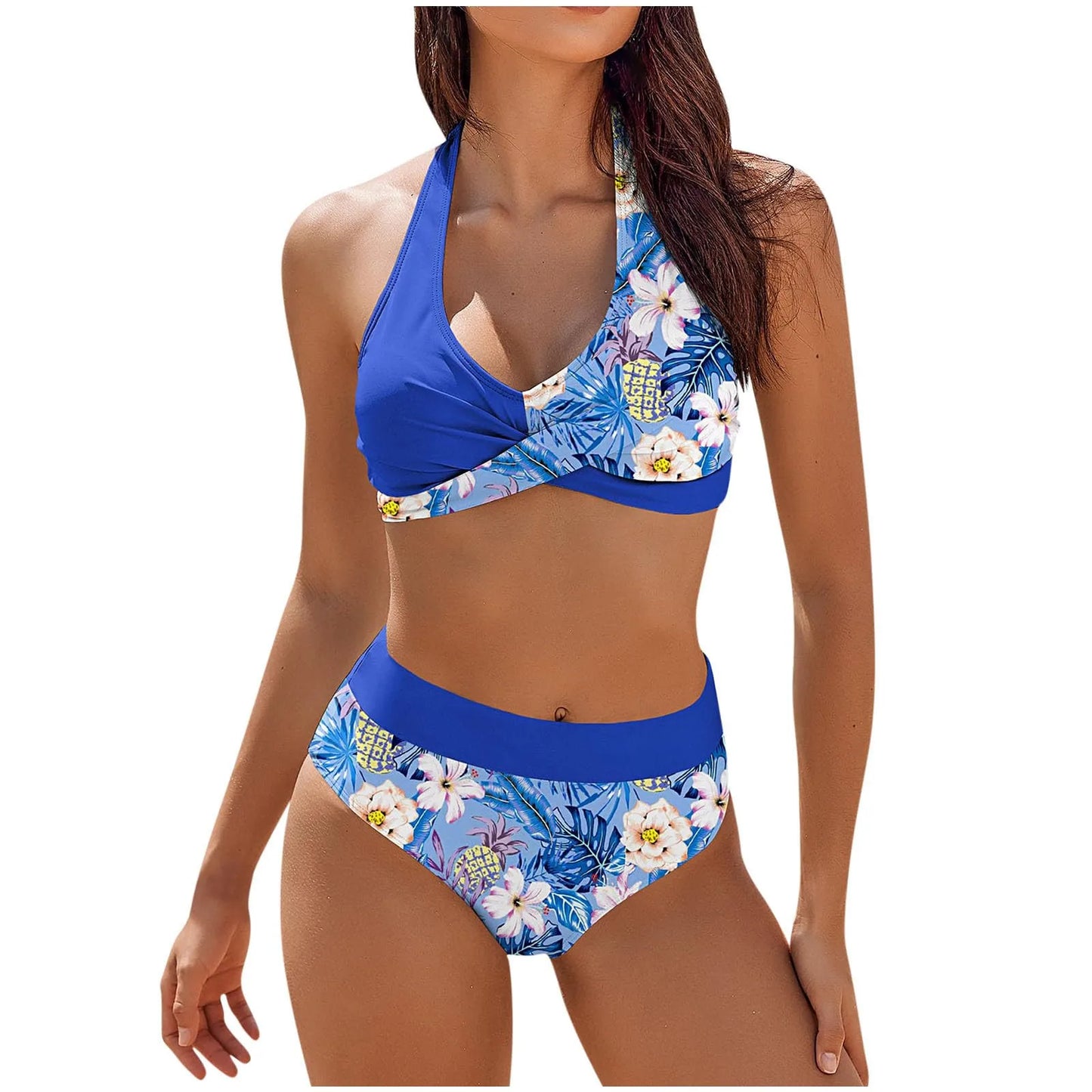 Maillot de bain femme à imprimé floral en colour block bikini Beach taille haute deux pièces pour adolescentes biquinis feminino tendance