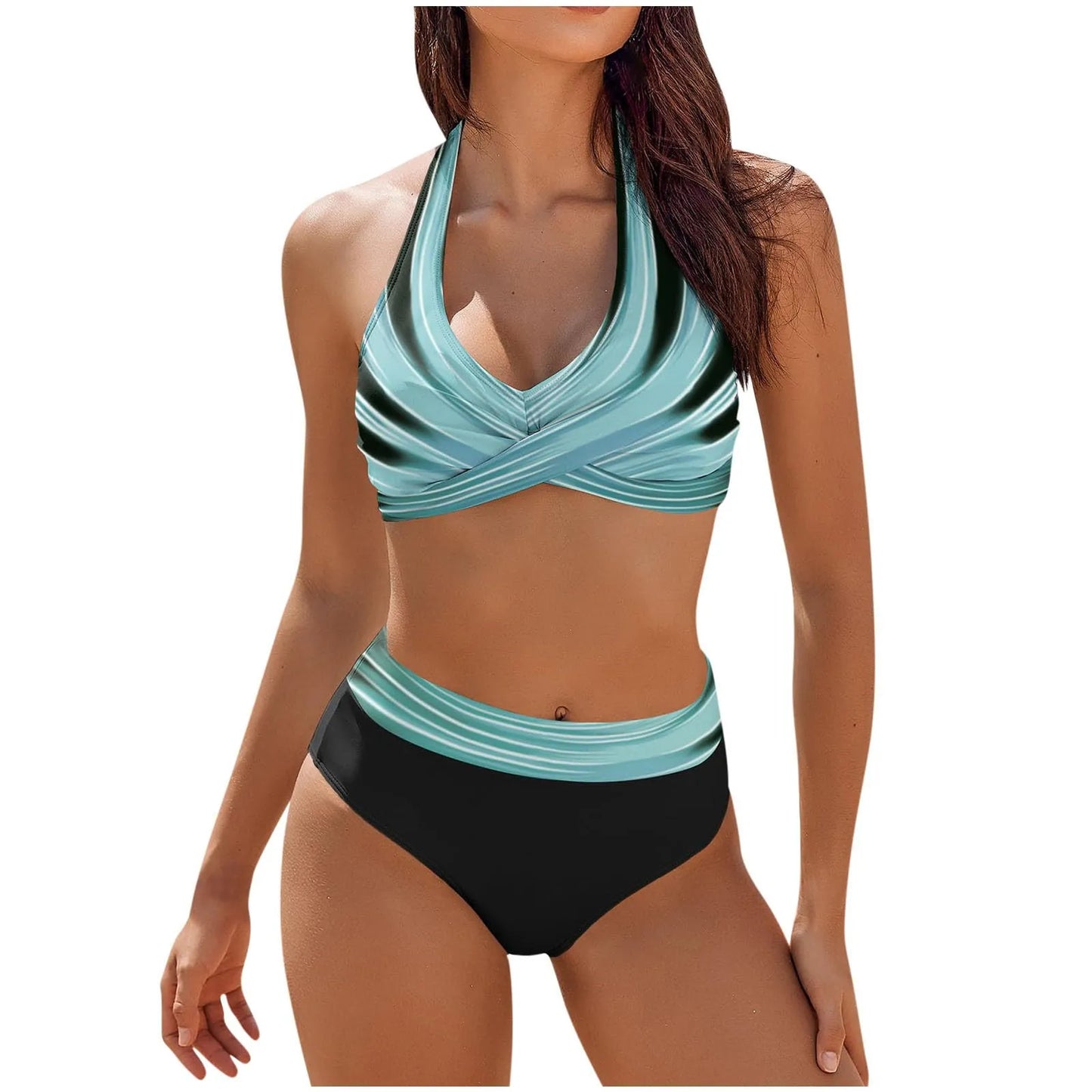 Maillot de bain femme à imprimé floral en colour block bikini Beach taille haute deux pièces pour adolescentes biquinis feminino tendance