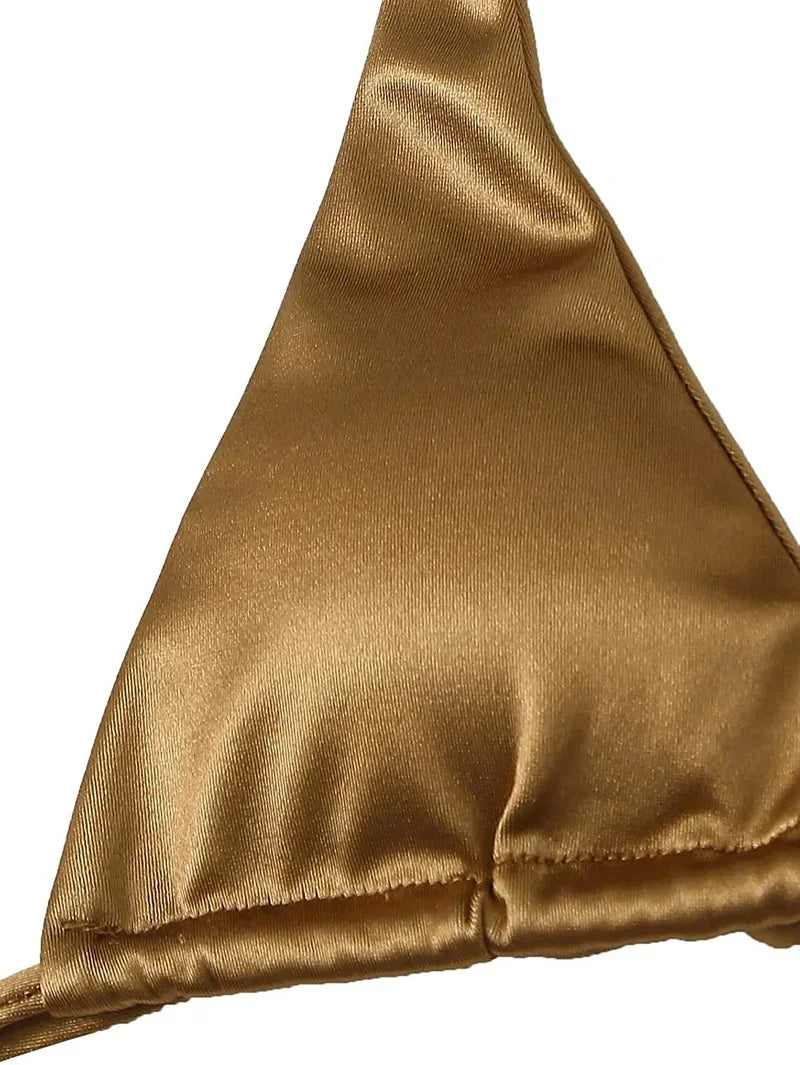Ensemble de bikini satin métallique brésilien pour femmes, maillot de bain à deux pièces, maillot de bain à taille haute,