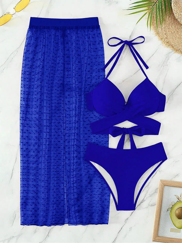 Maillot de bain trois pièces Nadanbao pour femmes, bikini multicolore à mailles pour les fêtes à la plage