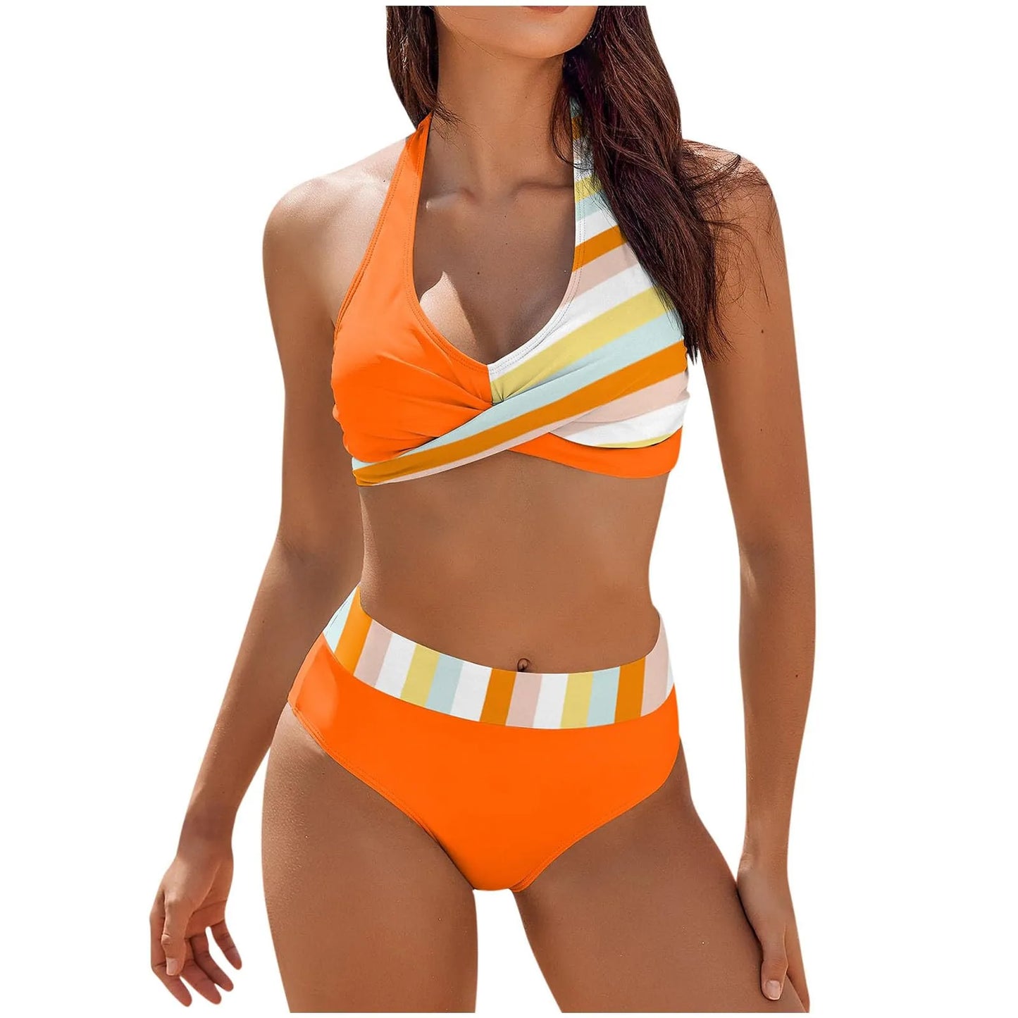 Maillot de bain femme à imprimé floral en colour block bikini Beach taille haute deux pièces pour adolescentes biquinis feminino tendance