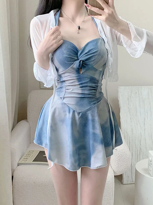Robe de bikini sexy et douce AOTVOTEE bleue à halter pour femmes 2025, nouvelle mode d'été, maillot de bain