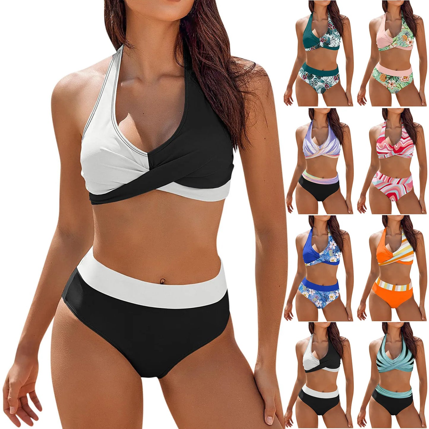 Maillot de bain femme à imprimé floral en colour block bikini Beach taille haute deux pièces pour adolescentes biquinis feminino tendance