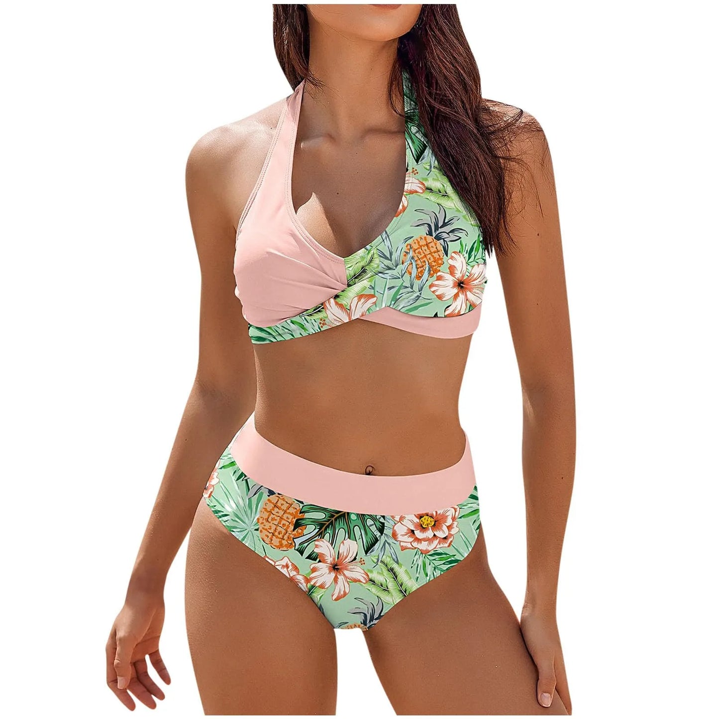 Maillot de bain femme à imprimé floral en colour block bikini Beach taille haute deux pièces pour adolescentes biquinis feminino tendance