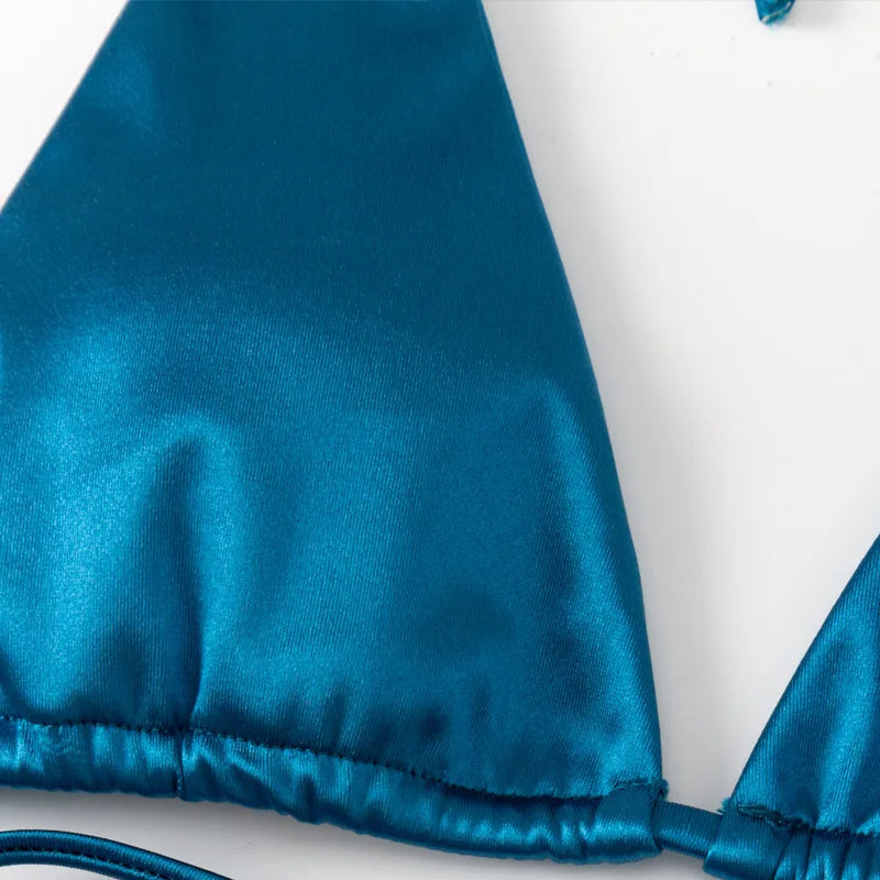 Ensemble de bikini satin métallique brésilien pour femmes, maillot de bain à deux pièces, maillot de bain à taille haute,