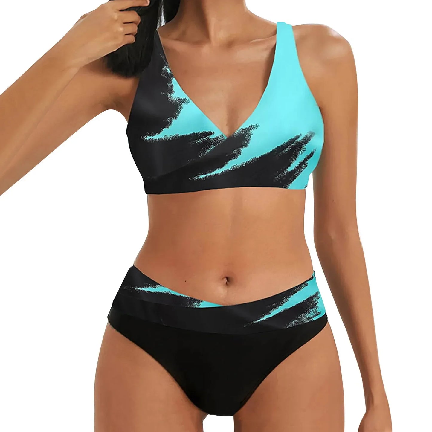Maillots de bain pour femmes big poitrine élastiques taille haute bikinis sexy push-up deux pièces maillot de bain dames vintage imprimé biquinis