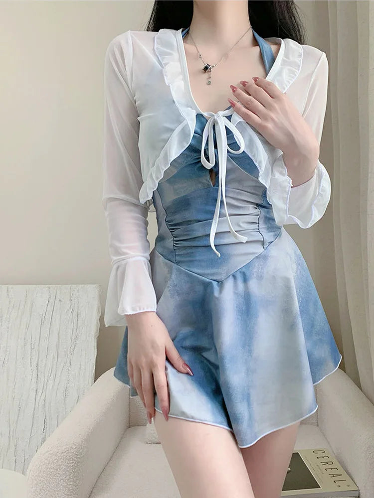 Robe de bikini sexy et douce AOTVOTEE bleue à halter pour femmes 2025, nouvelle mode d'été, maillot de bain