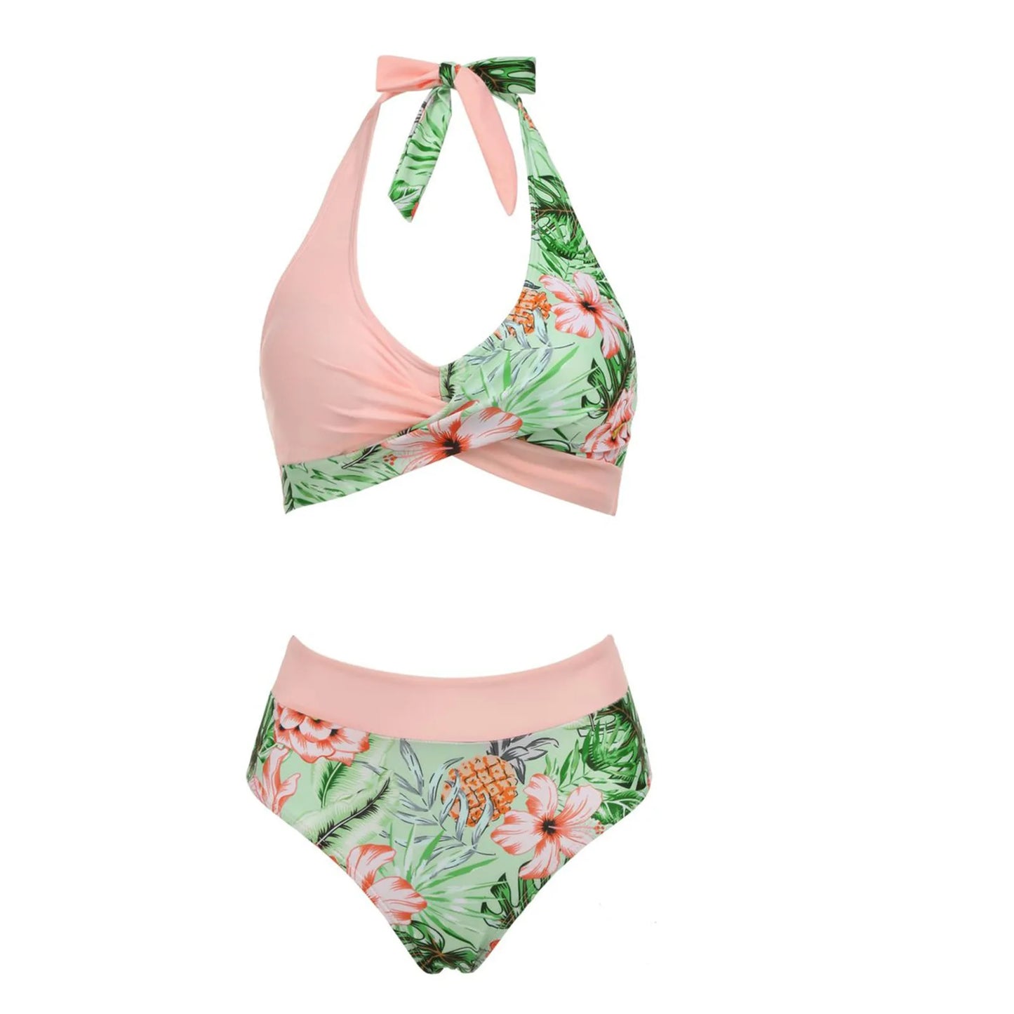 Maillot de bain femme à imprimé floral en colour block bikini Beach taille haute deux pièces pour adolescentes biquinis feminino tendance
