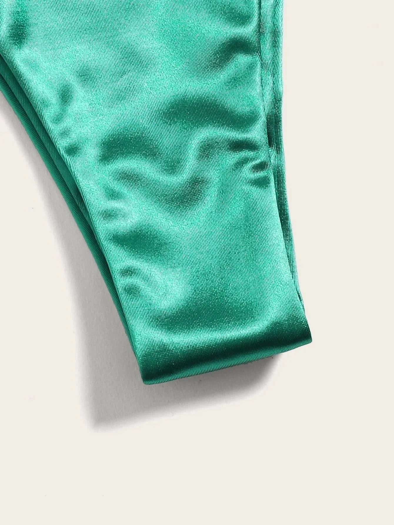 Ensemble de bikini satin métallique brésilien pour femmes, maillot de bain à deux pièces, maillot de bain à taille haute,
