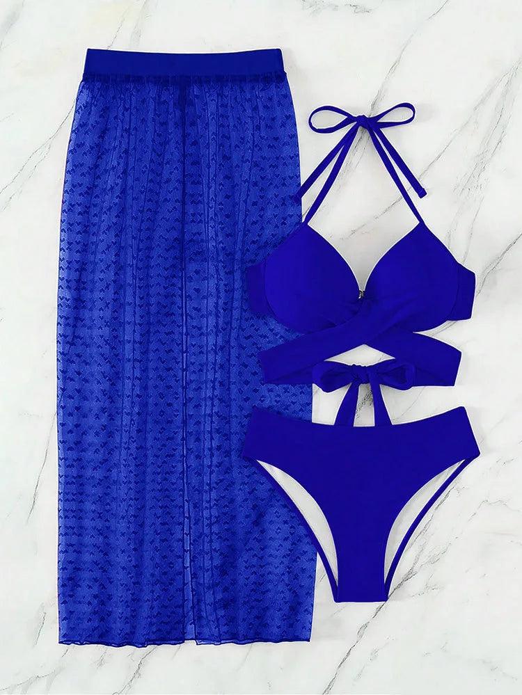 Maillot de bain trois pièces Nadanbao pour femmes, bikini multicolore à mailles pour les fêtes à la plage