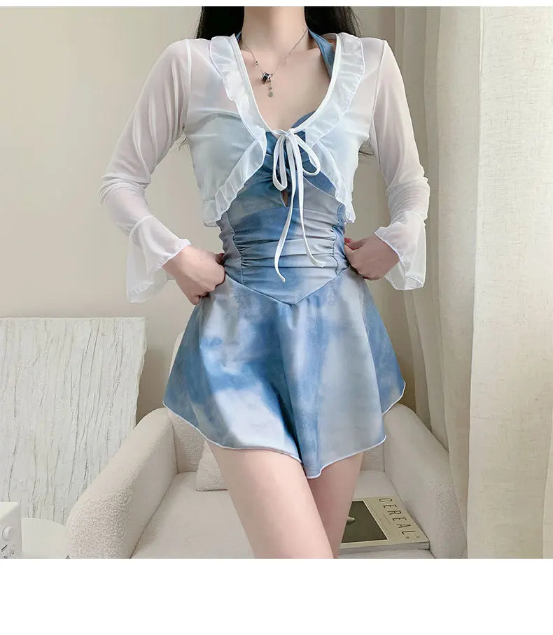 Robe de bikini sexy et douce AOTVOTEE bleue à halter pour femmes 2025, nouvelle mode d'été, maillot de bain
