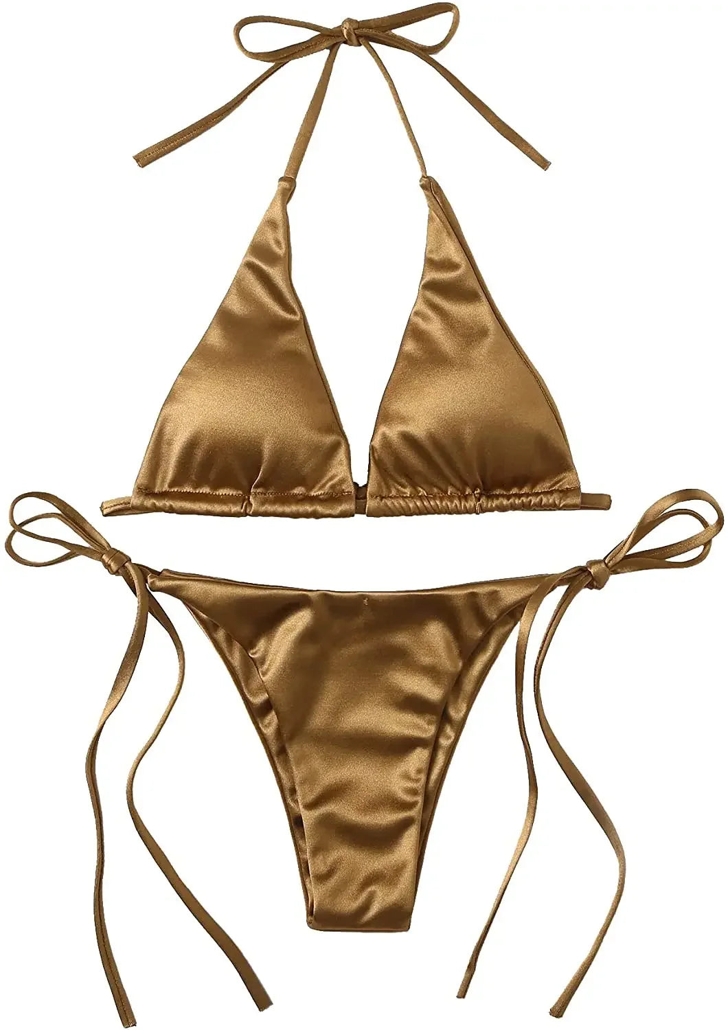 Ensemble de bikini satin métallique brésilien pour femmes, maillot de bain à deux pièces, maillot de bain à taille haute,