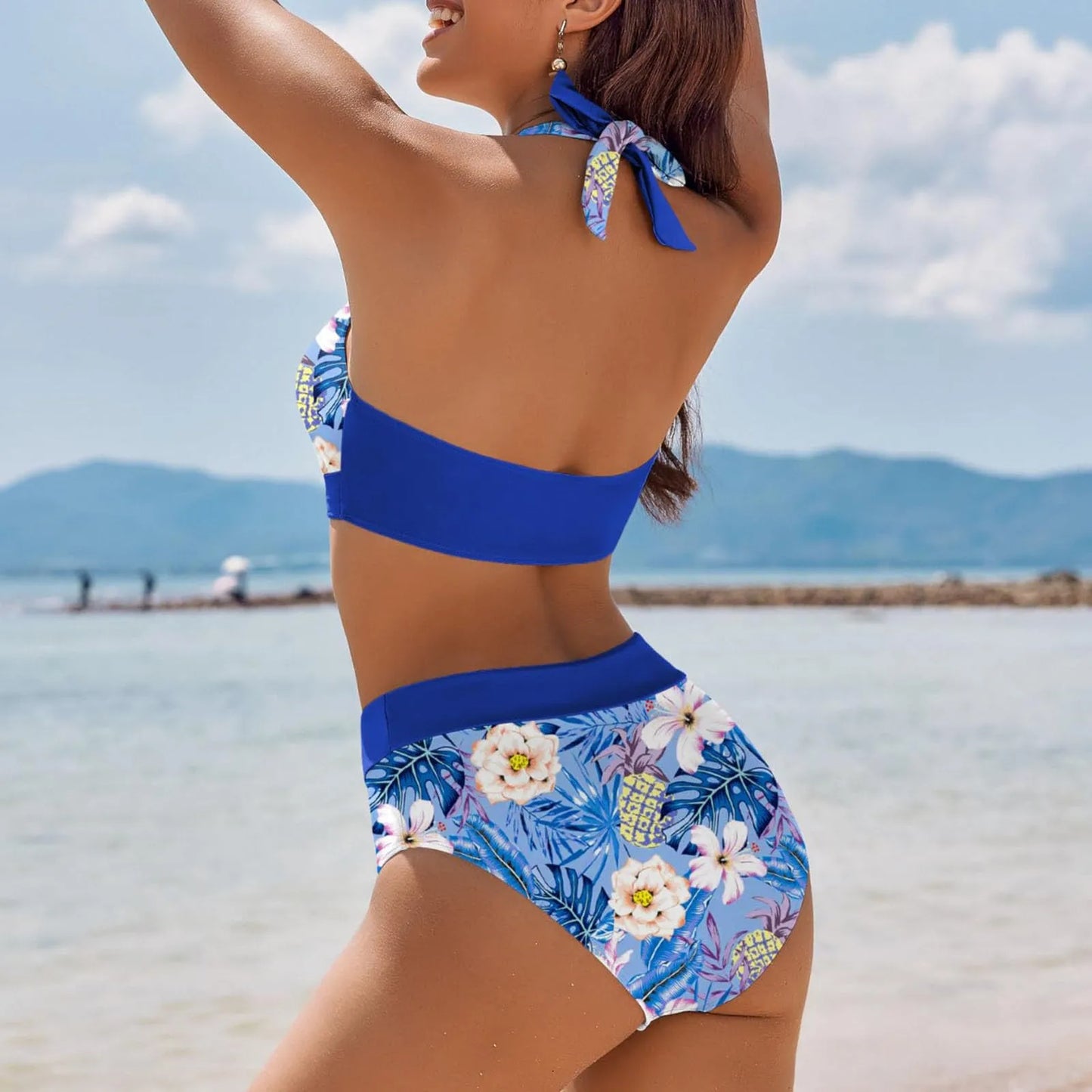 Maillot de bain femme à imprimé floral en colour block bikini Beach taille haute deux pièces pour adolescentes biquinis feminino tendance