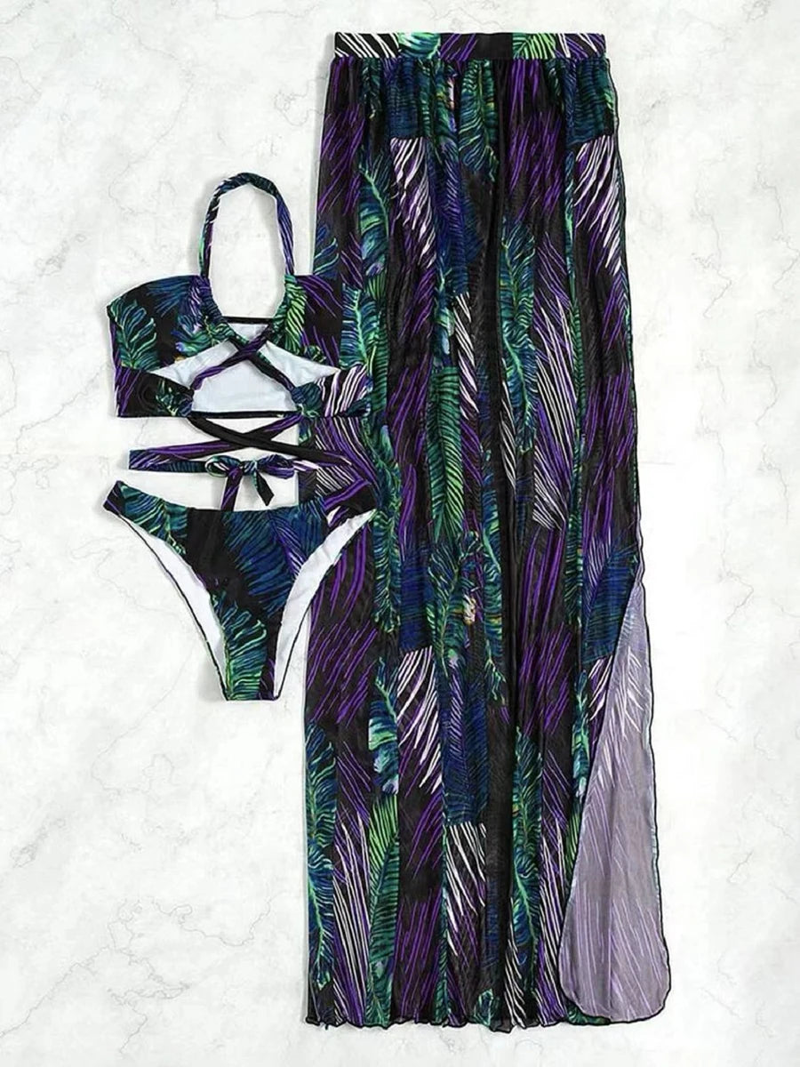 Bikinis 3 pièces Halter 2025 maillot de bain bandage et robe de plage maillots de bain sexy femmes vêtements de bain maillot