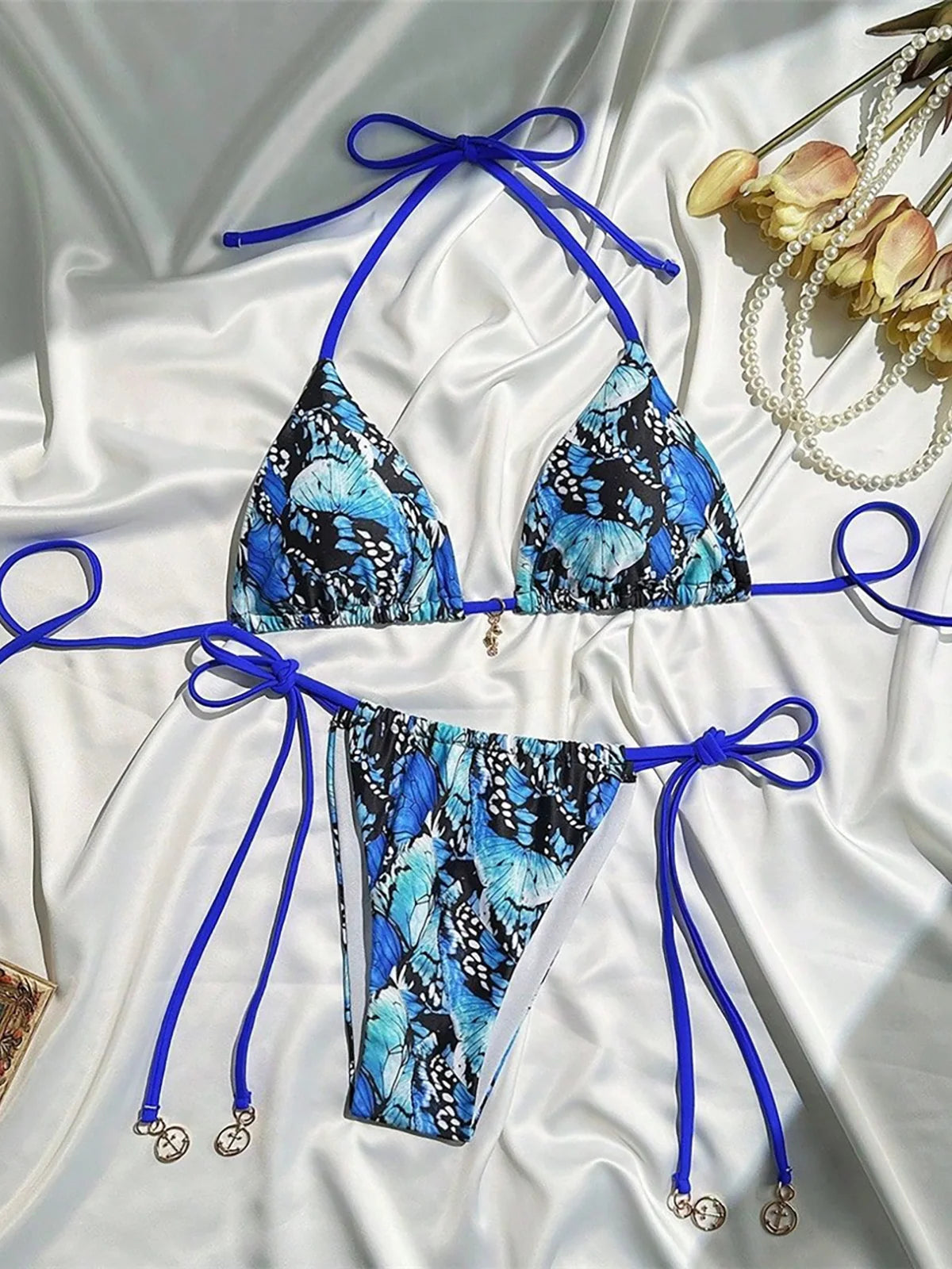 Bikini femmes deux pièces avec haut à nouer imprimé XS - L, maillot de bain avec coupe haute.