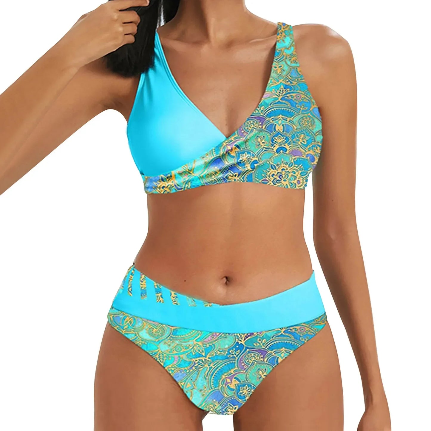 Maillots de bain pour femmes big poitrine élastiques taille haute bikinis sexy push-up deux pièces maillot de bain dames vintage imprimé biquinis