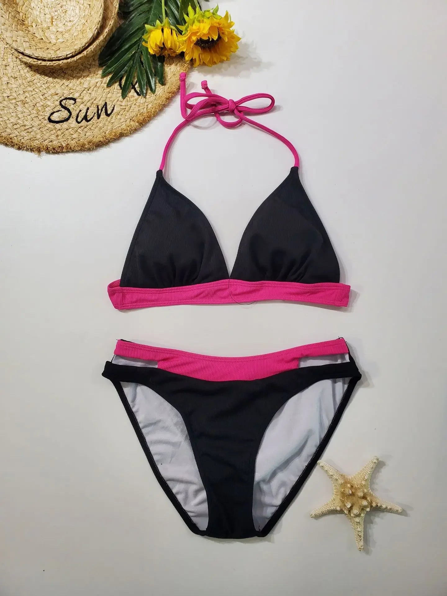 Maillot de bain bikini deux pièces pour femmes en couleur unie sexy, mode attrayante de marque chinoise, vêtements de plage à la mode.