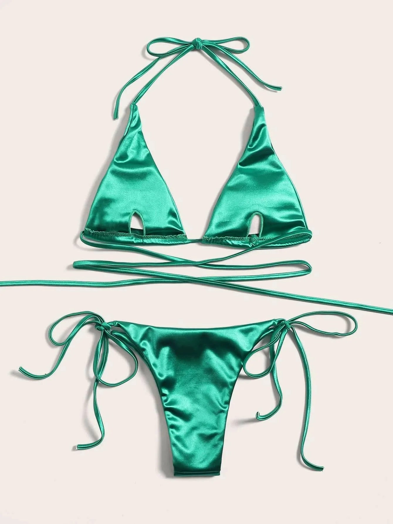 Ensemble de bikini satin métallique brésilien pour femmes, maillot de bain à deux pièces, maillot de bain à taille haute,