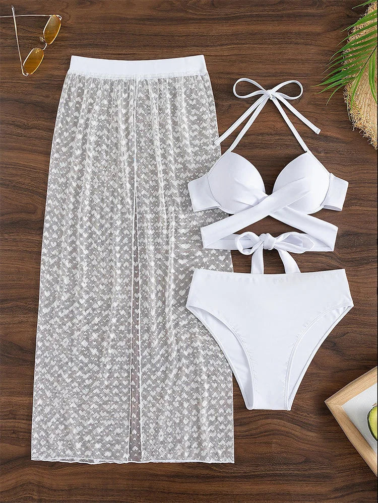 Maillot de bain trois pièces Nadanbao pour femmes, bikini multicolore à mailles pour les fêtes à la plage