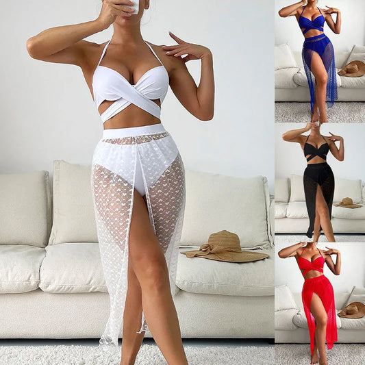Maillot de bain trois pièces Nadanbao pour femmes, bikini multicolore à mailles pour les fêtes à la plage