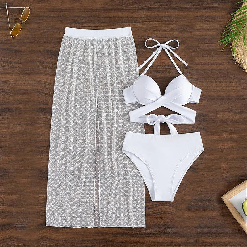 Maillot de bain trois pièces Nadanbao pour femmes, bikini multicolore à mailles pour les fêtes à la plage