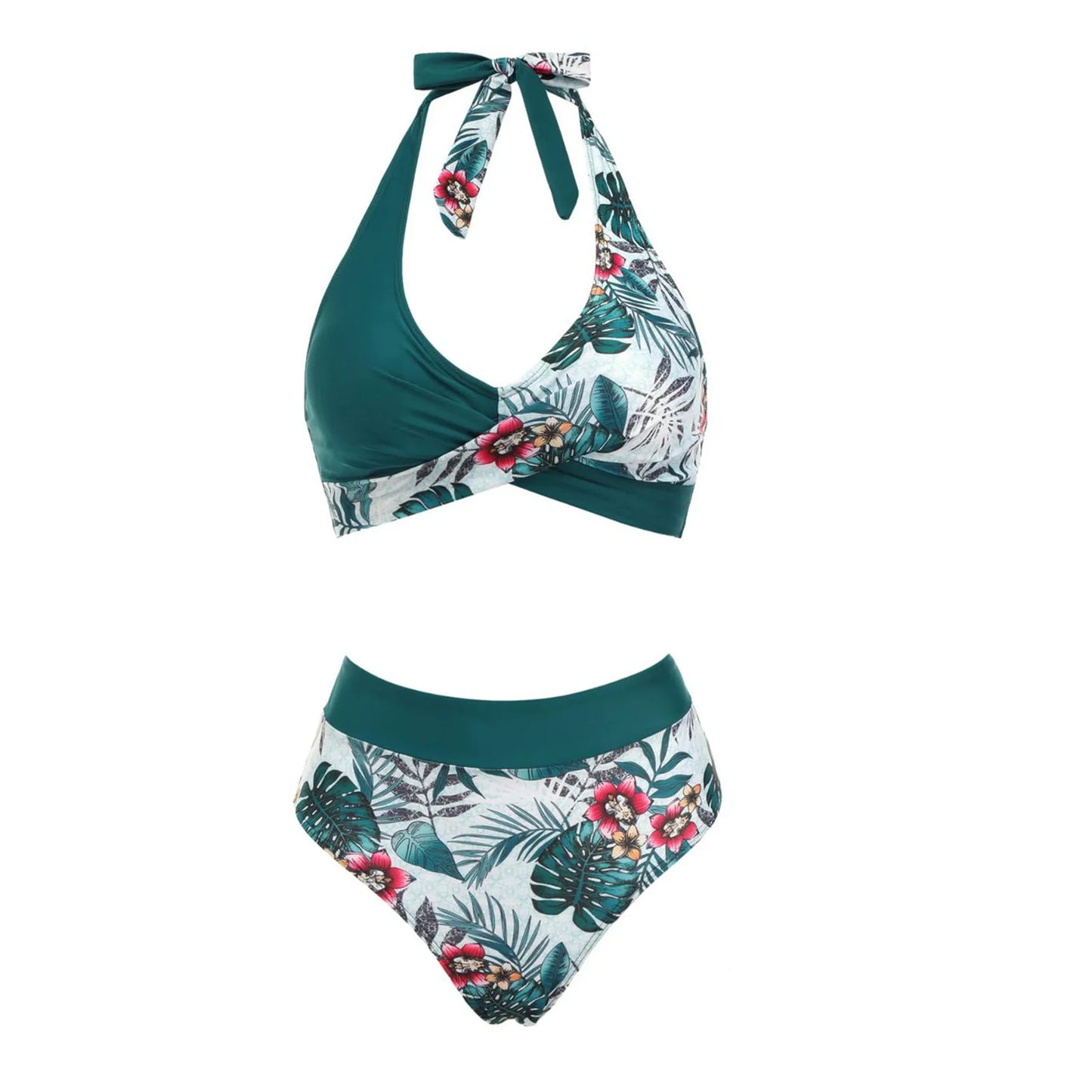 Maillot de bain femme à imprimé floral en colour block bikini Beach taille haute deux pièces pour adolescentes biquinis feminino tendance