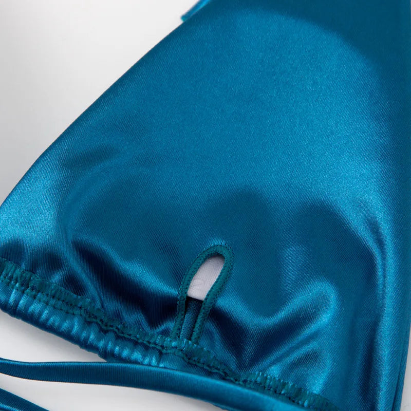 Ensemble de bikini satin métallique brésilien pour femmes, maillot de bain à deux pièces, maillot de bain à taille haute,