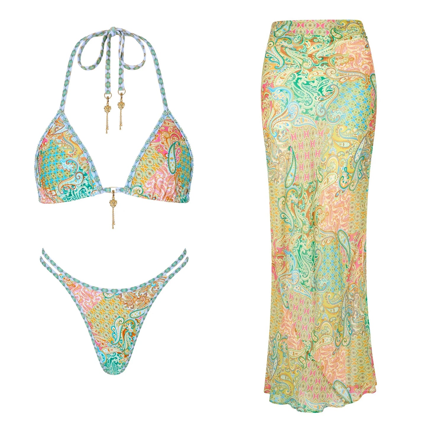 Bikini avec jupe imprimée Maillots de bain femme bikini brésilien 3 pièces maillot de bain jupe
