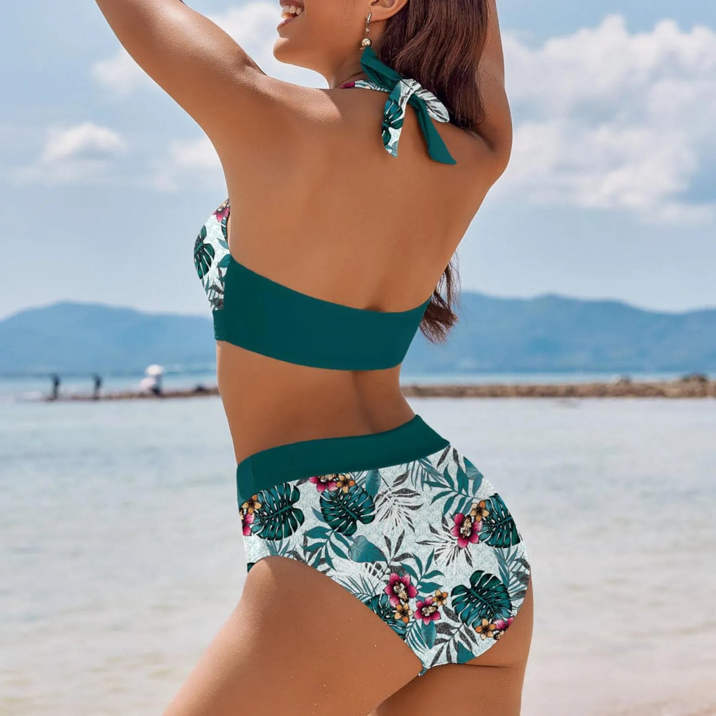 Maillot de bain femme à imprimé floral en colour block bikini Beach taille haute deux pièces pour adolescentes biquinis feminino tendance