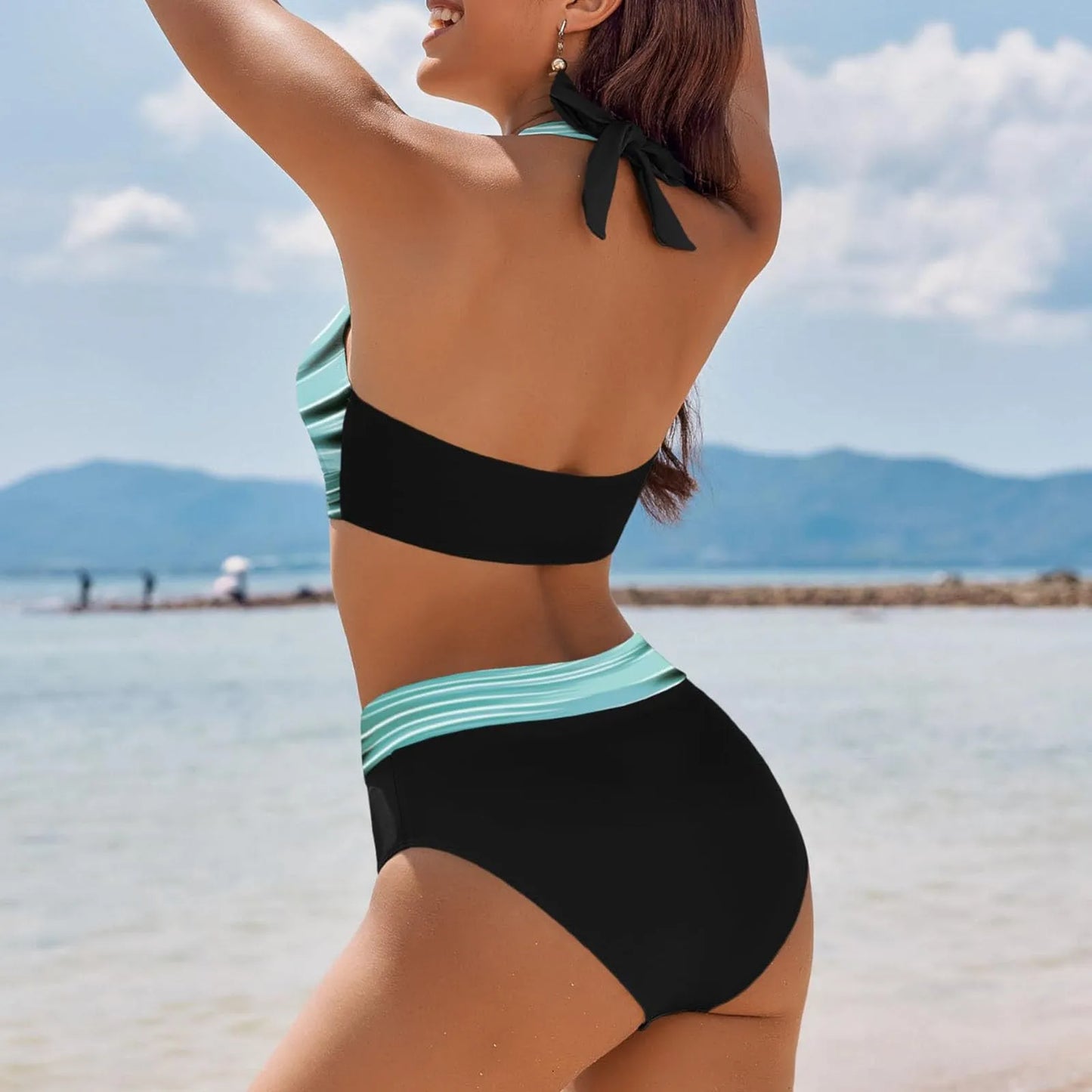 Maillot de bain femme à imprimé floral en colour block bikini Beach taille haute deux pièces pour adolescentes biquinis feminino tendance