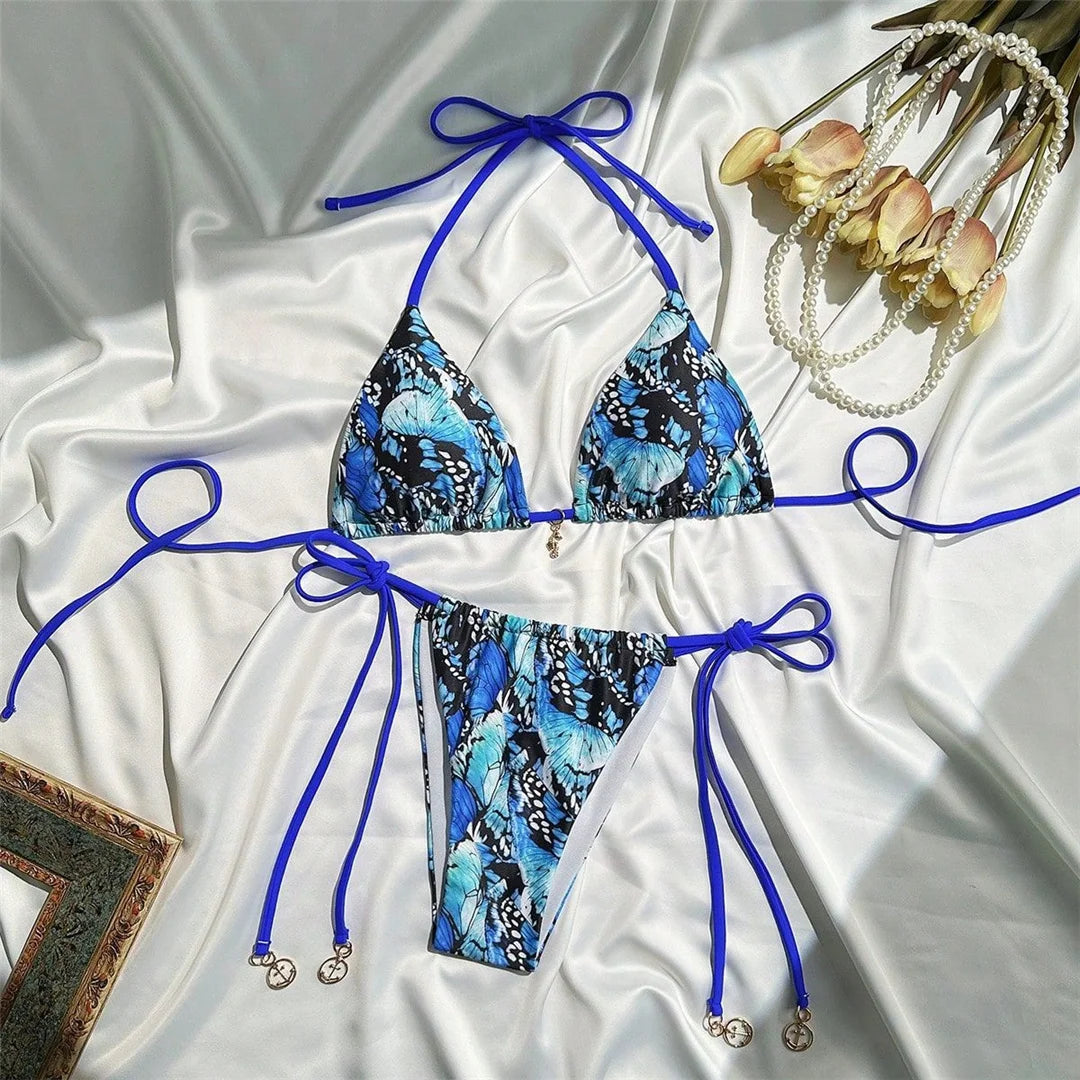 Bikini femmes deux pièces avec haut à nouer imprimé XS - L, maillot de bain avec coupe haute.