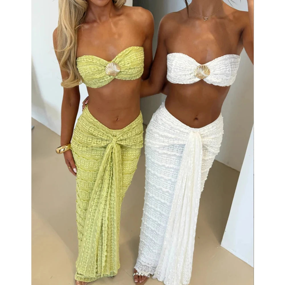 Ensemble de bikini 3 pièces 2025 Maillot de bain sexy pour femmes Robe longue de couverture Ensemble
