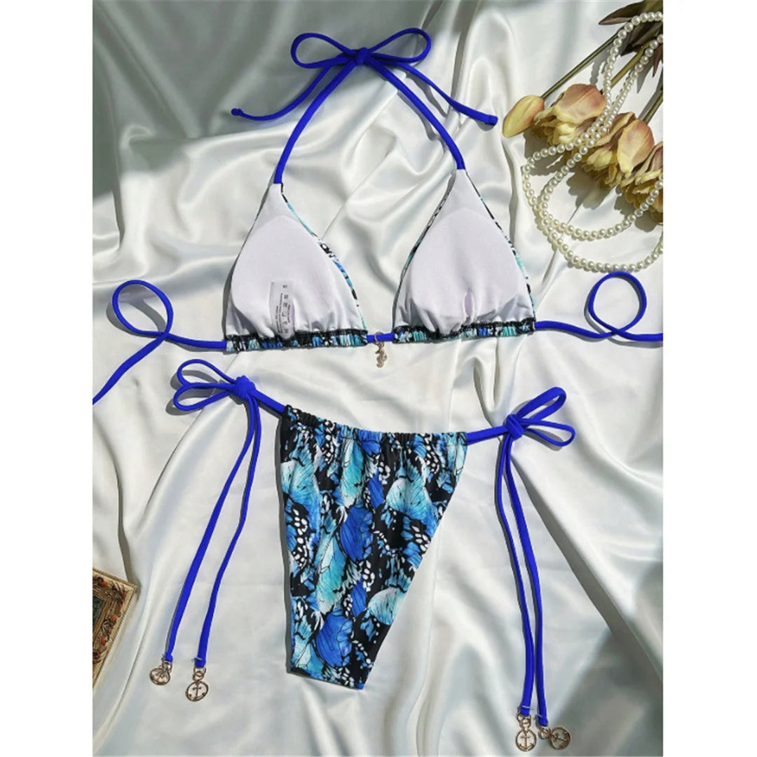 Bikini femmes deux pièces avec haut à nouer imprimé XS - L, maillot de bain avec coupe haute.