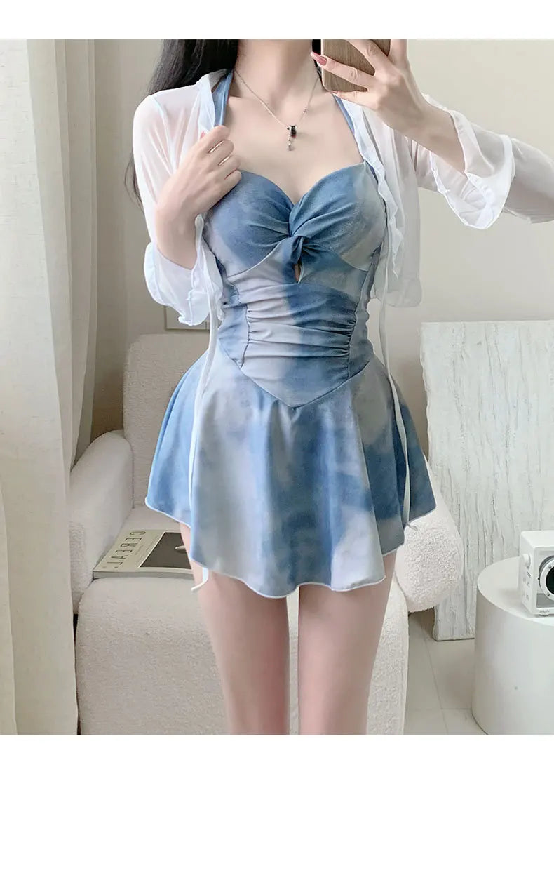 Robe de bikini sexy et douce AOTVOTEE bleue à halter pour femmes 2025, nouvelle mode d'été, maillot de bain