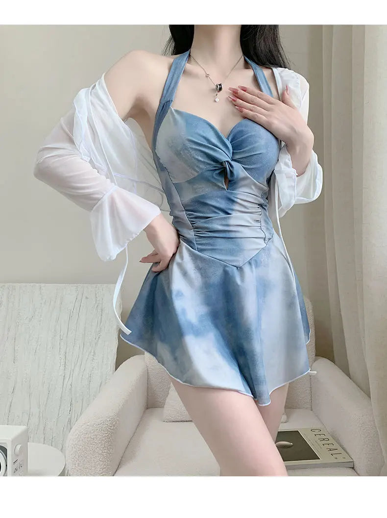 Robe de bikini sexy et douce AOTVOTEE bleue à halter pour femmes 2025, nouvelle mode d'été, maillot de bain